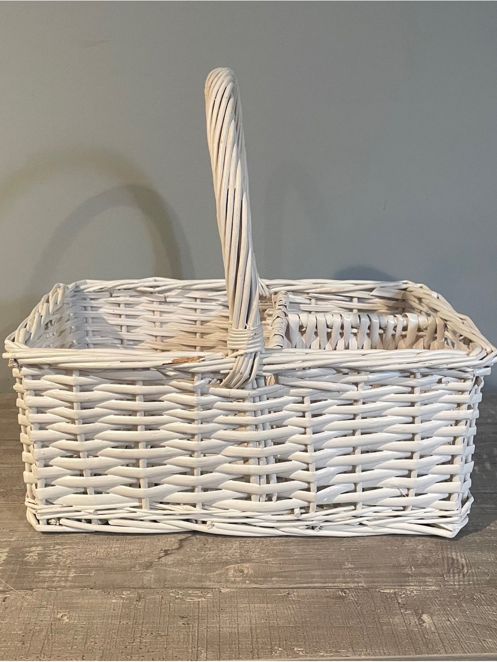 White Wicker Divided Handle Basket Baby Kids Adult